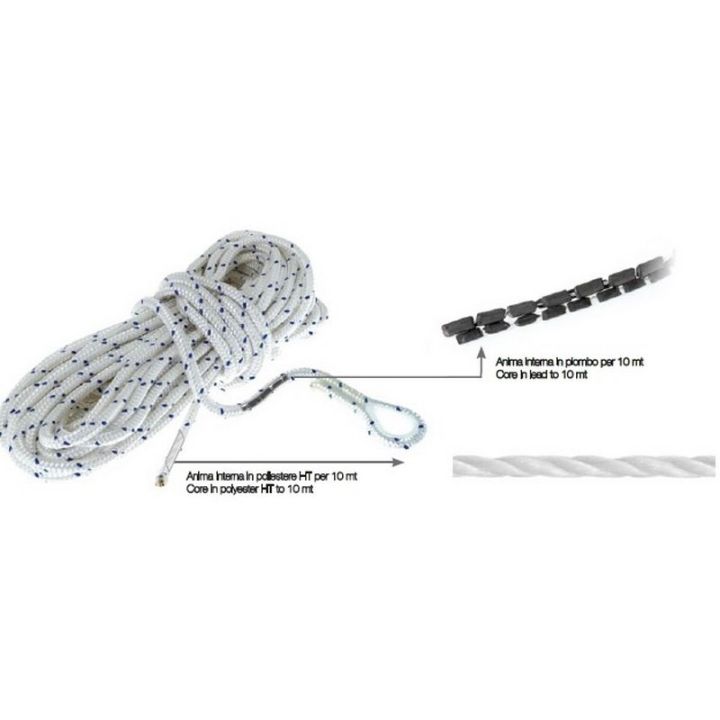 BOSSE D'AMARRAGE PLOMBEE AVEC COSSE NYLON Ø10MM LONGUEUR 30M