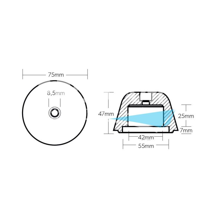 ANODE ZINC - OGIVE VETUS Ø75MM H47.5MM