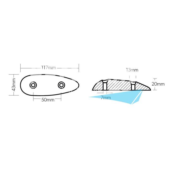 ANODE ZINC - OVALE 117x43x20MM ENTRAXE 50MM