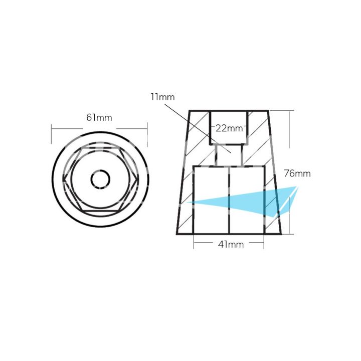 ANODE ZINC - ARBRE HELICE HEXAGONALE Ø45MM
