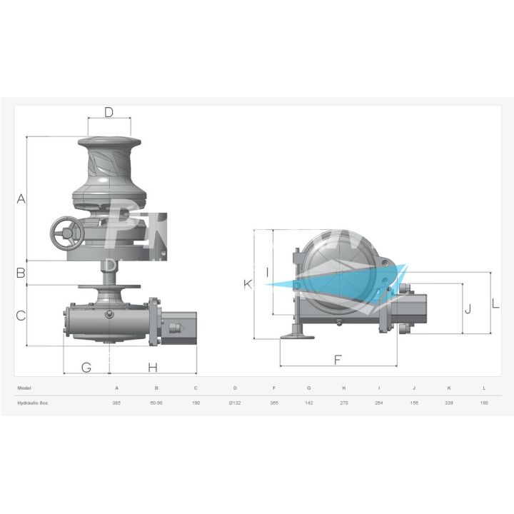 GUINDEAU VERT. SX5 INOX HYDRAULIQUE 8CC AVEC POUPEE Ø12MM ISO