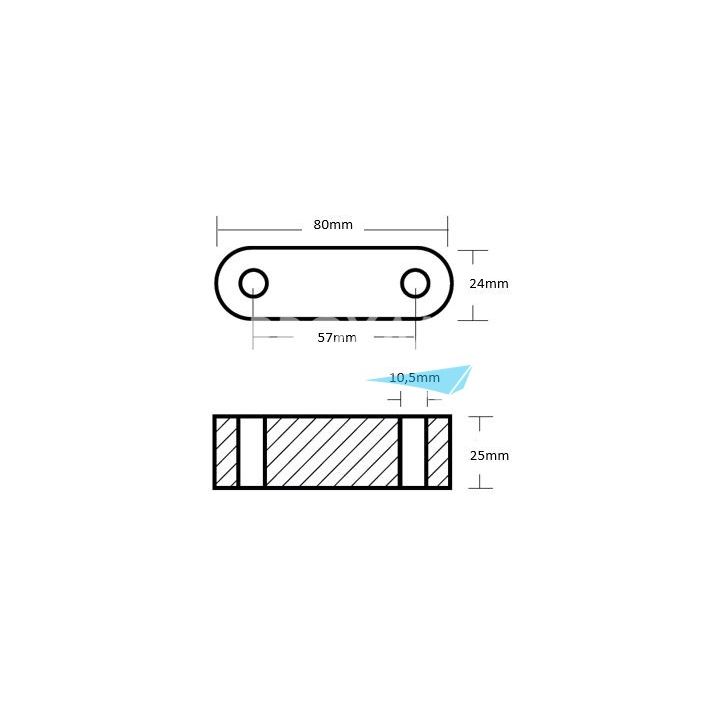ANODE ALU - PLAQUE OVALE HAMILTON 79x23x25MM