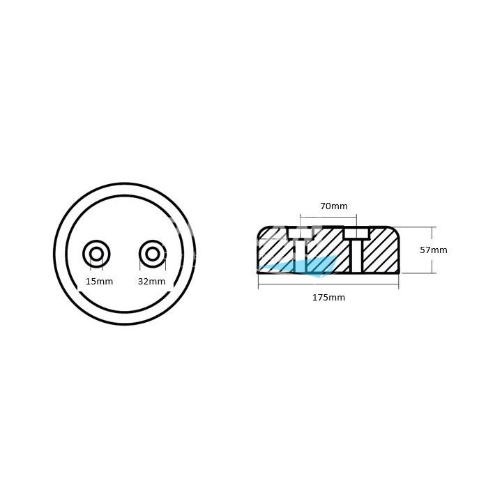 ANODE ALU - DISQUE HAMILTON 175x57MM ENTRAXE 70MM