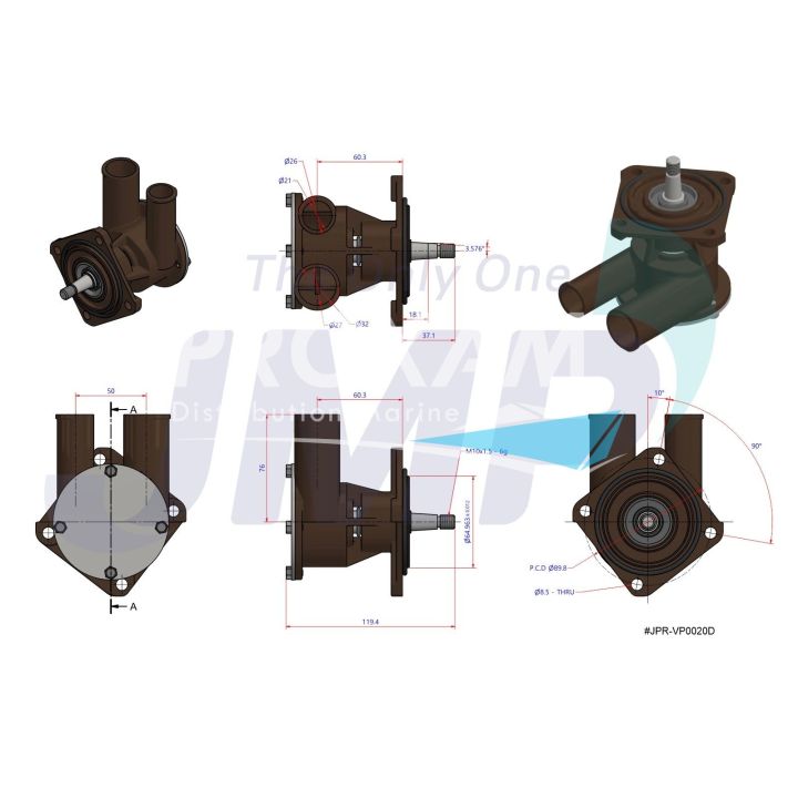 POMPE DE REFROIDISSEMENT JMP VOLVO D2-55, D2-75